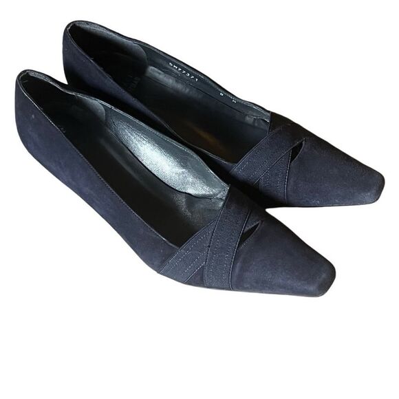 Stuart Weitzman Navy Blue Suede Leather Pointed Toe Kitten Heel Pump 8 W 8.5 - Picture 9 of 13